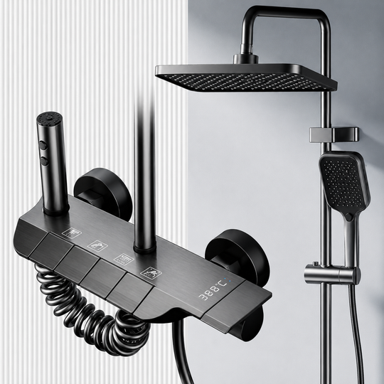 ATID shower column, Metal, Square Para, Rain Effect, 3 Functions, Wall Mount, Black, Accessories Included