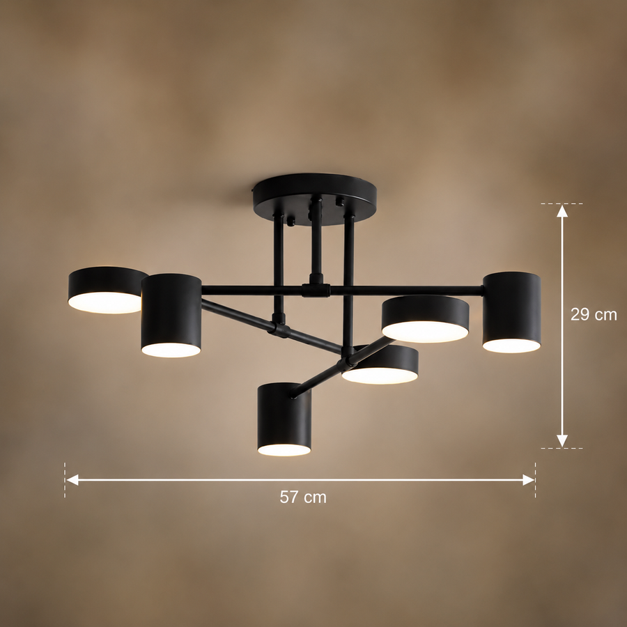 LED chandelier GALIOS 72W, 6 Elements, Cold/Warm/Neutral light, Black
