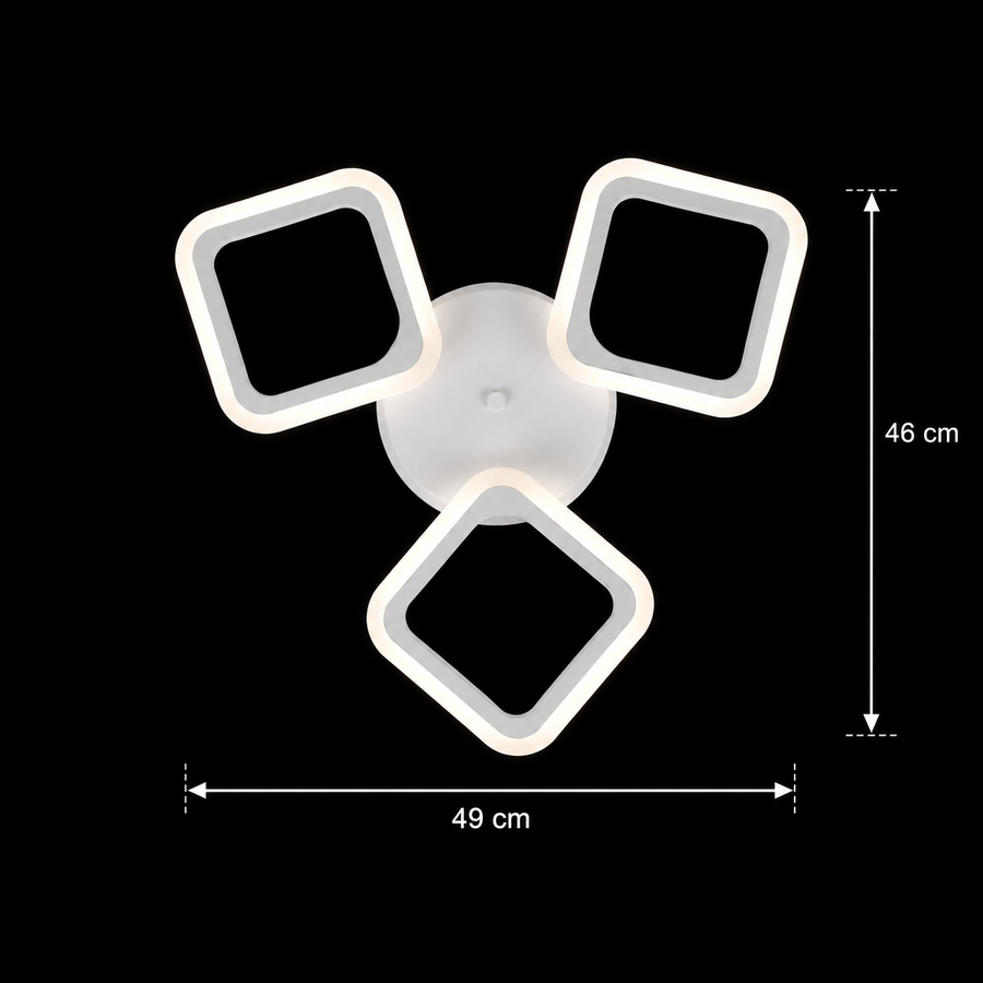 LED Chandelier ERIKA 20W, 3 Squares, Neutral Light 4000k, White, Metal and Acrylic