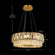 Candelabru Cristal ELYSIAN Eleganza 7xE14, D50 cm, Auriu, Inaltime Reglabila, Metal si Cristal