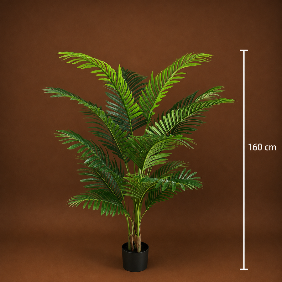 Decorațiune Palmier Kentia, 3 tulpini, Plastic, 17 frunze, 160 cm, Verde