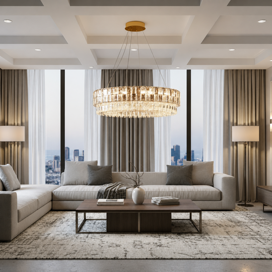 Crystal Chandelier ELYSIAN Magno 9xE14, D60 cm, Gold, Adjustable Height, Metal and Crystal