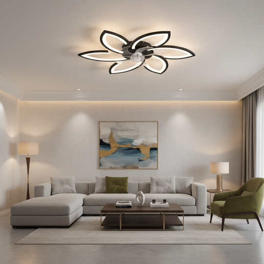 ANEMO Fan LED Chandelier with Remote Control, 36W, D76.5cm, Cold/Neutral/Warm Light, Black