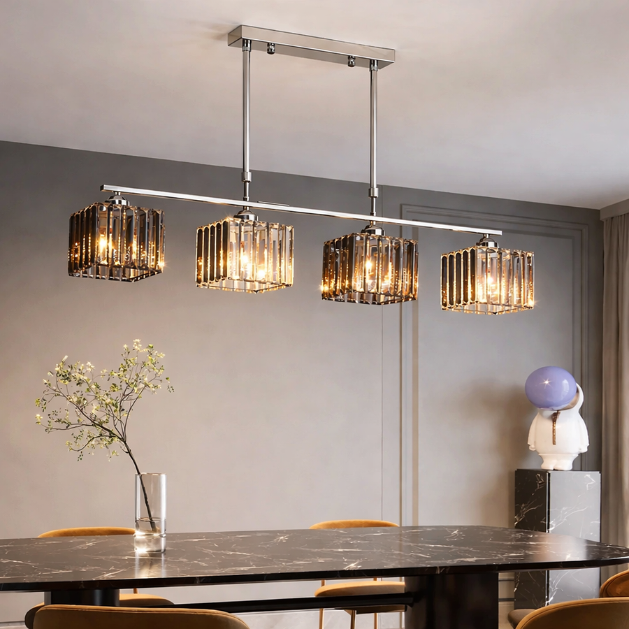 Classical Modern Georgian Chandelier, LC116/4, 6x E27, Chrome and Gray Glass, Metal and Crystal, Lampshade