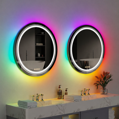Round LED Mirror, 70cm, Celeste MotionGlow Marcello, RGB Light, Bluetooth Speaker, Demister System, Clock & Thermometer, Dimmable 70X70BTRGB