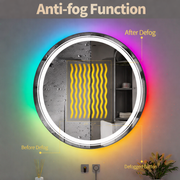 Round LED Mirror, 70cm, Celeste MotionGlow Marcello, RGB Light, Bluetooth Speaker, Demister System, Clock & Thermometer, Dimmable 70X70BTRGB