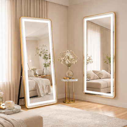 Rectangular LED Mirror, Golden Frame, 50x160cm, Dimmable, Cold/Warm/Neutral Light, Dressing Couture