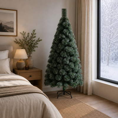 MANIITSOQ Artificial Fir Tree, 180 cm, 220 Tips, Metal Stand, Green Needles with White Tips