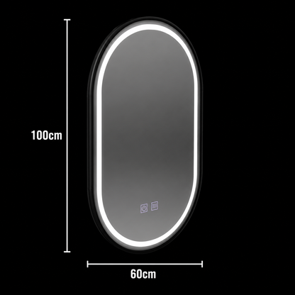 LED Oval Mirror 60x100cm VETRO Touch Dimmable Demister System, Black Frame