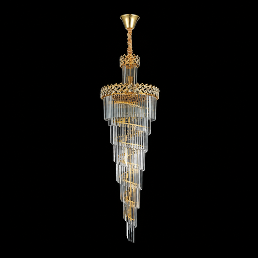 WINDSOR Altiora Crystal Chandelier, Diameter 60cm, Height 180cm, 26xE14, Shiny Gold, Adjustable Height, Elegant Design