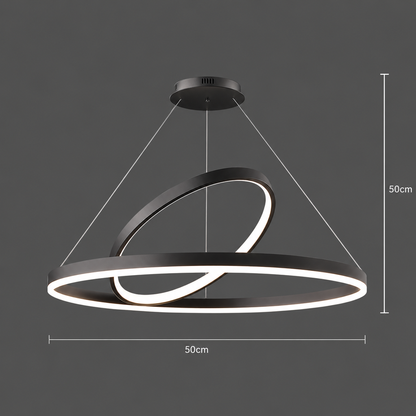 LED Suspended Chandelier PAGANO 47W, 3000K, 2 Circles, Black, Adjustable Height