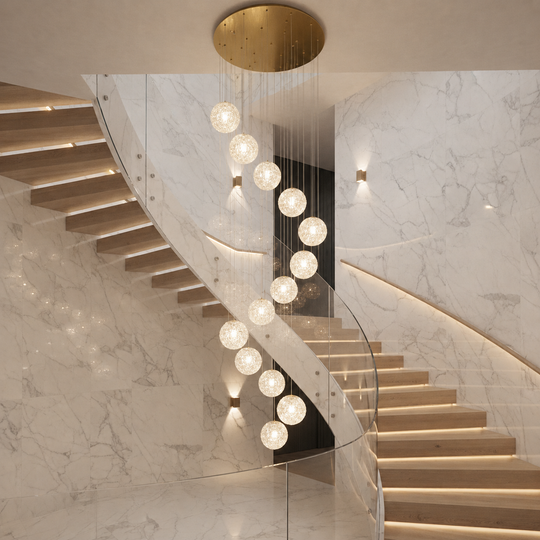 MILLE Crystal Chandelier, 13xG9, Diameter 60cm x Height 180cm, Crystal and Metal, Gold