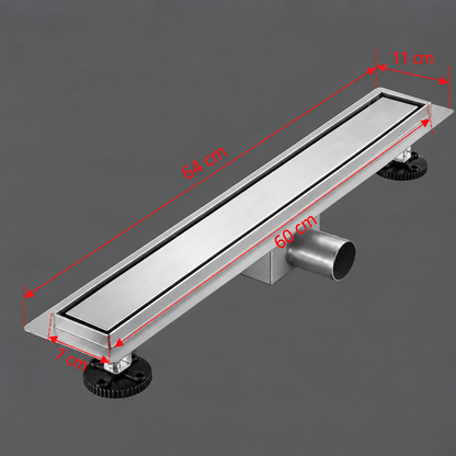 Floor Gutter Type Siphon 7 x 60 cm, Stainless Steel 304, Silver