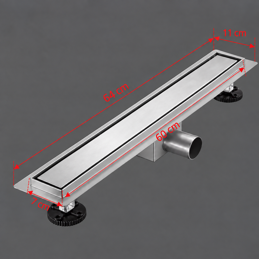 Floor Gutter Type Siphon 7 x 60 cm, Stainless Steel 304, Silver