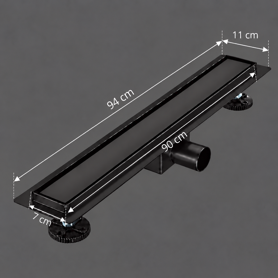 Floor Gutter Type Siphon 7 x 90 cm, Stainless Steel 304, Black