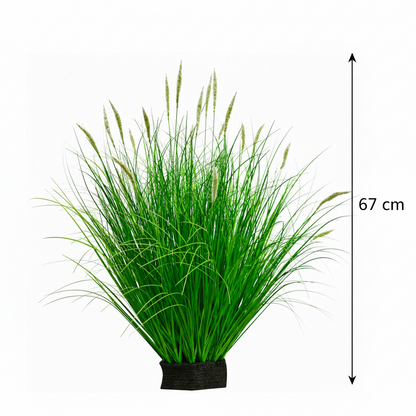 Artificial Fox Tail Type Ornamental Grass Plant, 67 cm, with 25 Spices, Green and White, No Pot