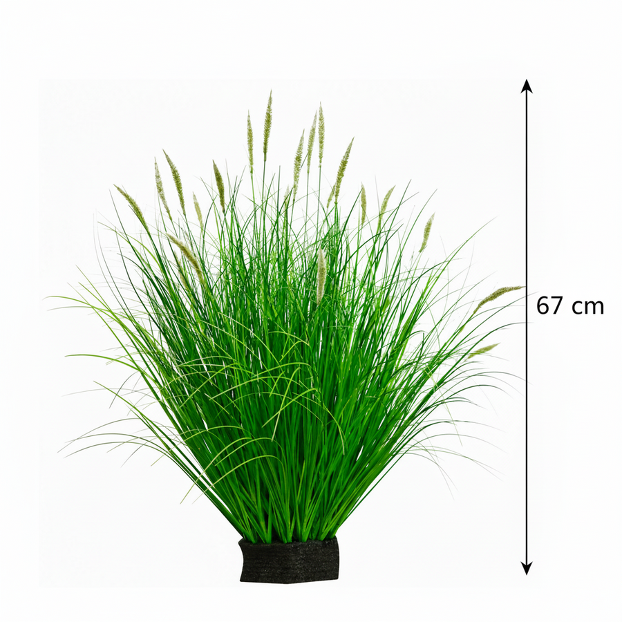 Artificial Fox Tail Type Ornamental Grass Plant, 67 cm, with 25 Spices, Green and White, No Pot