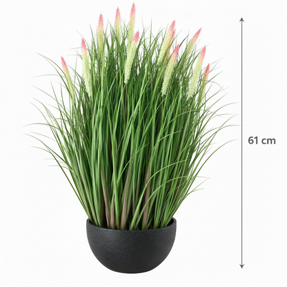 Artificial Plant, Fox Tail Type Ornamental Potted Grass, 61 cm, with 19 Spices, Green and Pink