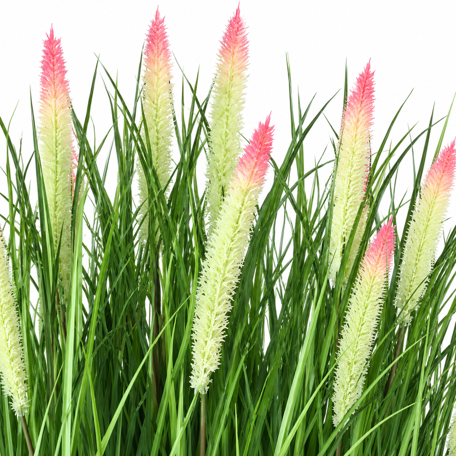 Artificial Plant, Fox Tail Type Ornamental Potted Grass, 61 cm, with 19 Spices, Green and Pink