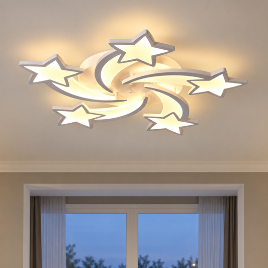 LED chandelier with remote control IPOMOEA 85W, 5 Stars, Cold/Warm/Neutral light, Dimmable, White, Metal and Acrylic