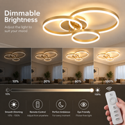 LED chandelier with remote control RIGA LILITH 68W, 3 Circles, Cold/Warm/Neutral light, Dimmable, Shiny Gold
