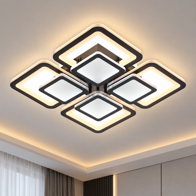 LED chandelier with remote control SUSAN 96W, 4 Squares, Cold/Warm/Neutral light, Dimmable, Black