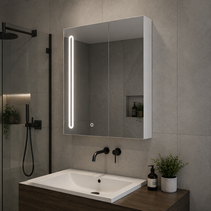 LED Mirror with Cabinet PLANO 80x70 cm White Touch Sensor and Storage