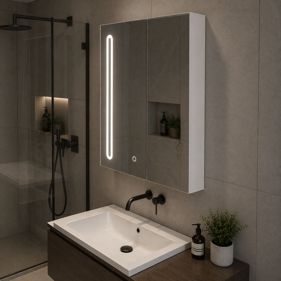 LED Mirror with Cabinet PLANO 80x70 cm White Touch Sensor and Storage