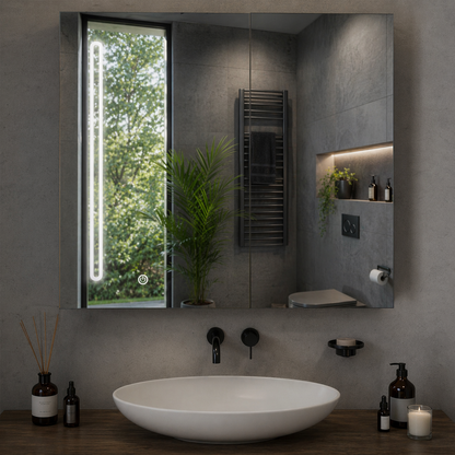 LED Mirror with Cabinet PLANO 80x70 cm White Touch Sensor and Storage