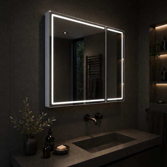 LED Mirror with Wardrobe LENTO 80x70 cm Gray Perimeter Lighting and Touch Sensor