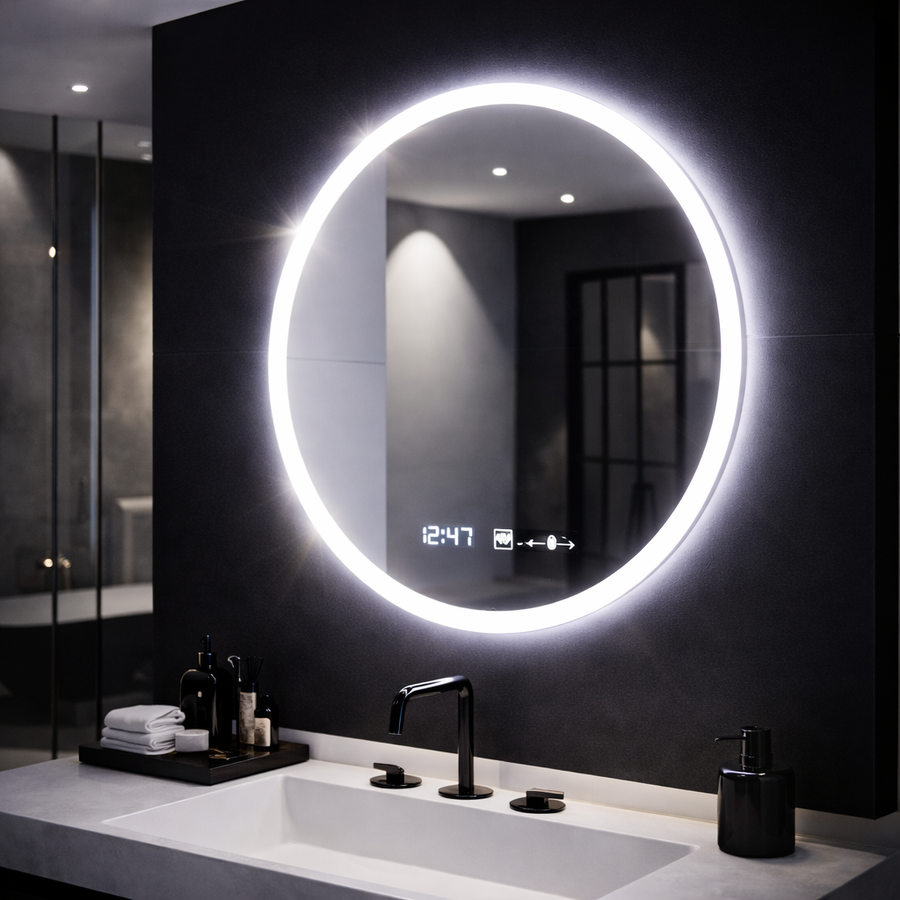 Mirror LED Round 50cm Giulia Sensor MotionGlow Marcellow System Defrosting Clock & Dimable Thermometer