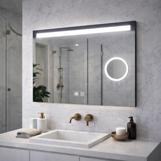Rectangular LED mirror, 80x60cm, Piano Touch, Demister System, Dimmable