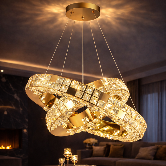 LED Chandelier LLC130/1CH, Crystal and Metal, 31W, 1 Circle, Dimmable, Adjustable Height, Cold/Warm/Neutral Light, Luxurious Lighting