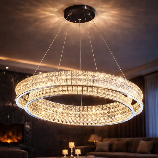LED Chandelier LLC130/1CH, Crystal and Metal, 31W, 1 Circle, Dimmable, Adjustable Height, Cold/Warm/Neutral Light, Luxurious Lighting