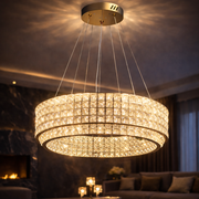 LED Chandelier LLC130/1CH, Crystal and Metal, 31W, 1 Circle, Dimmable, Adjustable Height, Cold/Warm/Neutral Light, Luxurious Lighting