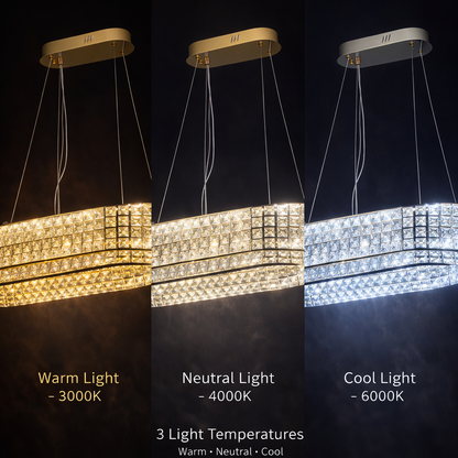 LED Chandelier with Remote Control, LLC160/750X350GD, Crystal and Metal, 71W, Dimmable, Adjustable Height, Cold/Warm/Neutral Light, Luxurious Lighting