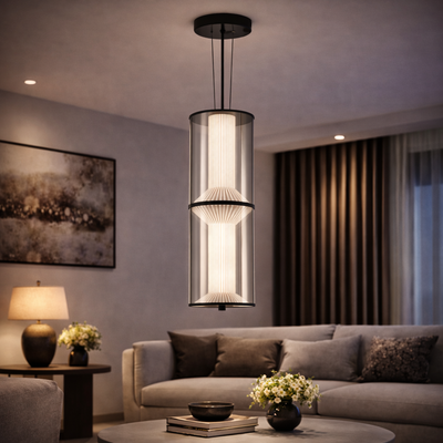 Suspended LED Chandelier with Remote Control 48W, LM511/2BK, Adjustable Height, Warm/Cold/Neutral Light, Black, Metal