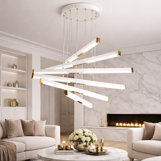 Suspended Acrylic LED Chandelier LT183/6WH, 81W, Light 3000/4000/6000K, White, Adjustable Height