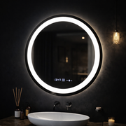 Round LED mirror, 70cm, Celeste MotionGlow Marcello, De-fogging System, Clock & Thermometer, Dimmable, Warm Neutral Cold Light 3000K/4000K/6000K