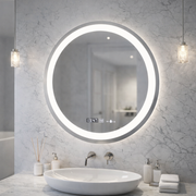 Round LED mirror, 70cm, Celeste MotionGlow Marcello, De-fogging System, Clock & Thermometer, Dimmable, Warm Neutral Cold Light 3000K/4000K/6000K