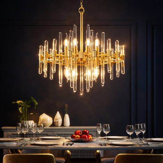Crystal Chandelier CC850/480GD, 6xE14, 48X45cm, Adjustable Height, Shiny Gold, Adjustable Height, Elegant Design, Metal and Crystal