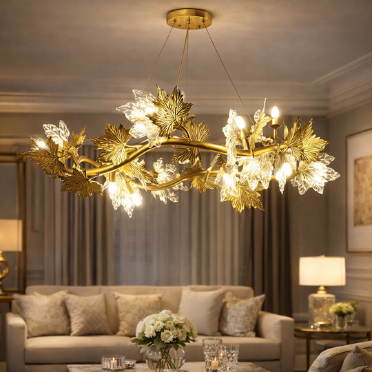 Modern Chandelier LEAFORA Eleganza, 6xE14, Diameter 50cm, Gold, Adjustable Height, Metal and Crystal Modern Chandeliers Default Title Alessandro Design