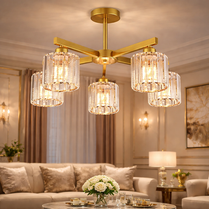 Modern Classic Chandelier LC110/5GD with Crystal, 5xE27, Gold, Metal and Crystal