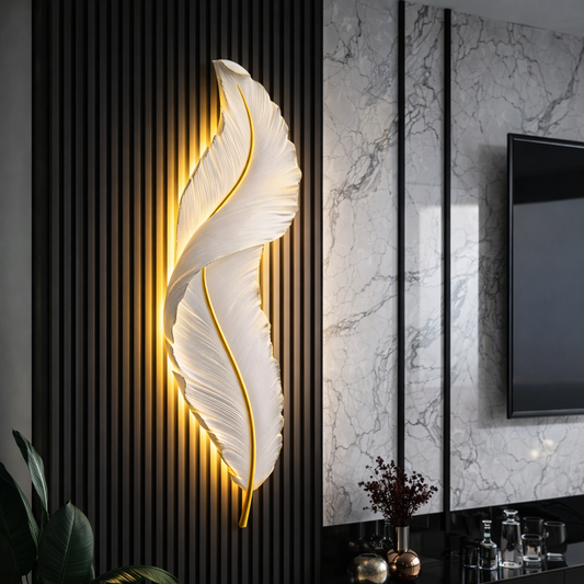 LED Wall Light, Decorative Feather 85CM Cold/Warm/Neutral Light 3000K/4000K/6000K Golden White