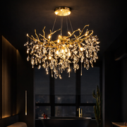 WALTZ Rhapsody Crystal Chandelier, 9x G9, Gold, 60cm, Adjustable Height, Metal and Crystal