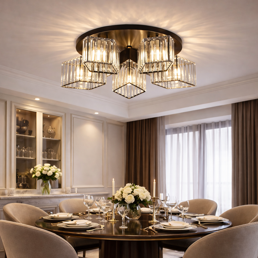 Sasha Modern Classic Chandelier, LC117/5BK, 5x E27, Metal and Crystal, Black, Lampshade