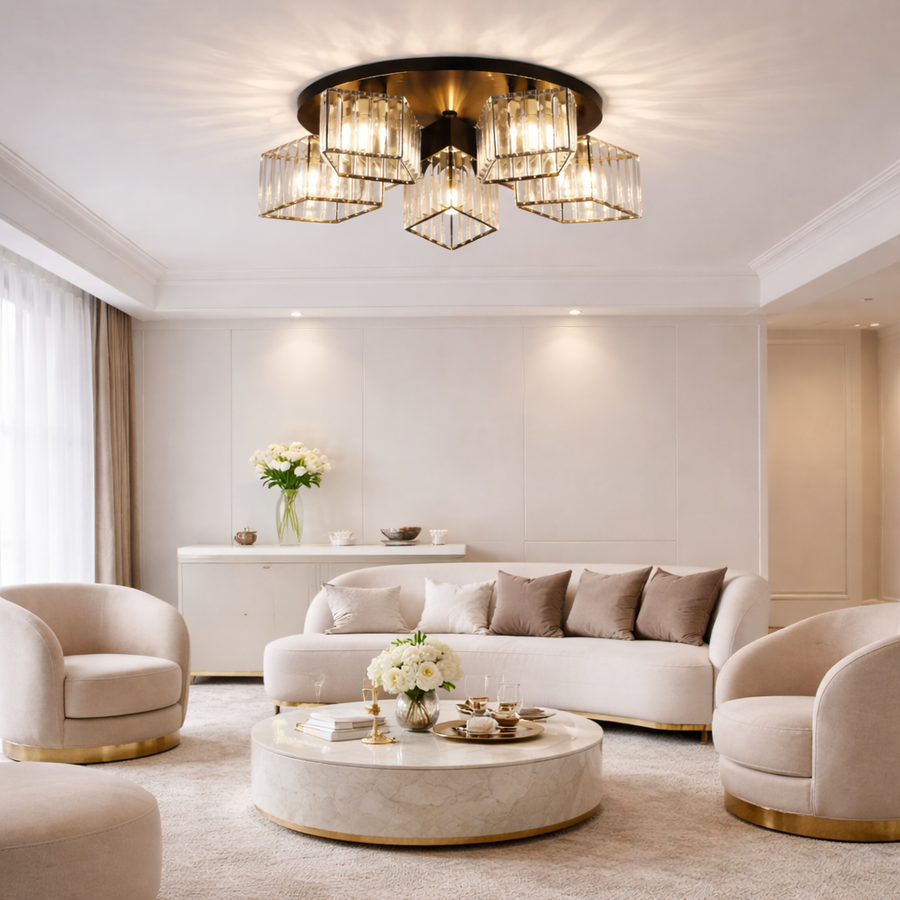 Sasha Modern Classic Chandelier, LC117/5BK, 5x E27, Metal and Crystal, Black, Lampshade