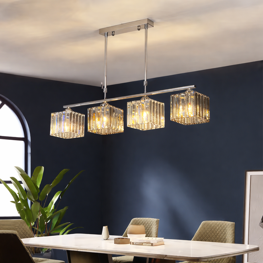 Classical Modern Georgian Chandelier, LC116/4, 6x E27, Chrome and Gray Glass, Metal and Crystal, Lampshade