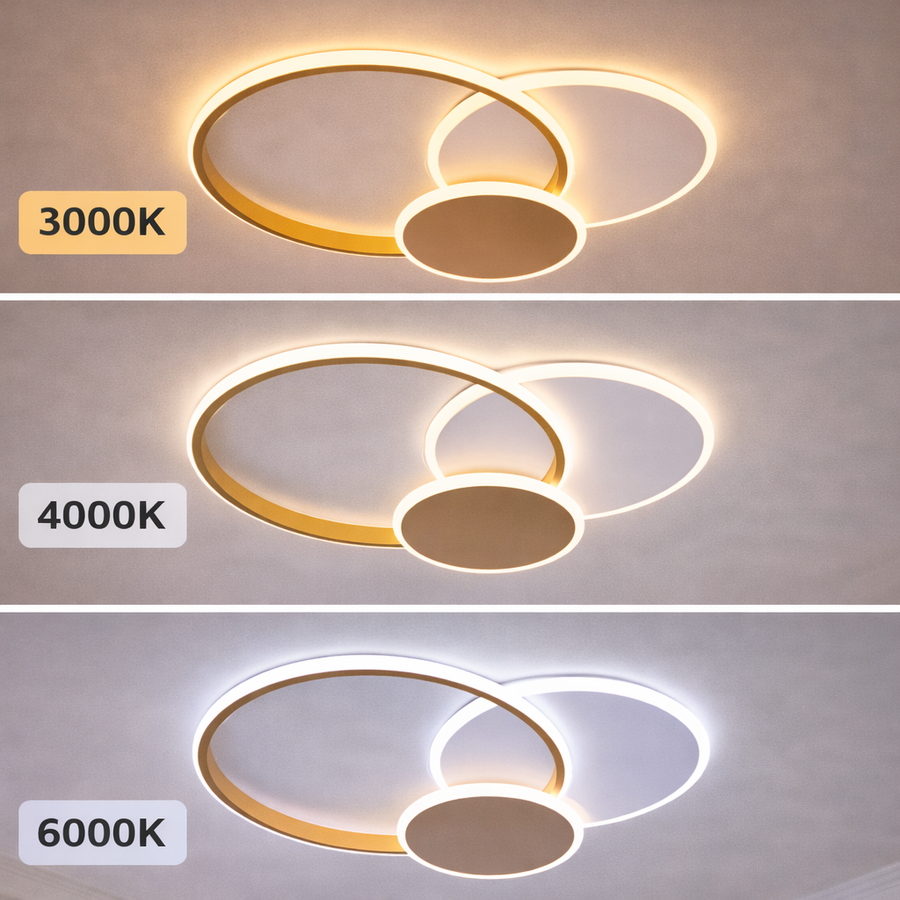 LED chandelier with remote control KILLIAN 46W, 3 Circles, Cold/Warm/Neutral light 3000K/4000K/6000K, Dimmable, White Gold