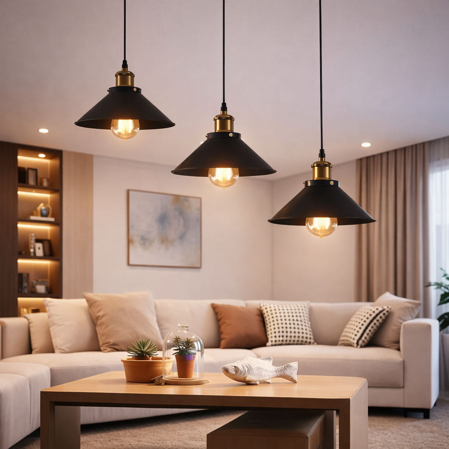 Hanging Chandelier, LV210/3L, 3*E27, Brown, Metal and Wire, Adjustable Height